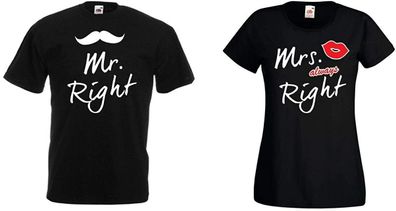 Blondie & Brownie Partner Pärchen T-Shirt SET Mister Right & Misses Always Right
