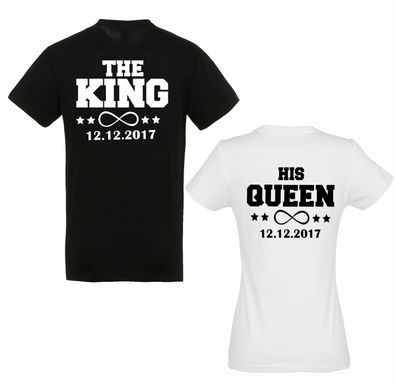 Blondie & Brownie Paar Herren Damen T-Shirt SET The King His Queen Wunschdatum