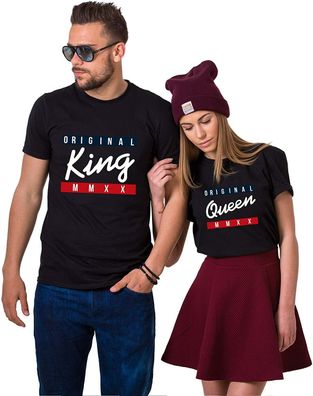 Blondie & Brownie Partner Pärchen T-Shirt Shirt KING QUEEN TH mit Wunschdatum