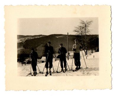 Altes Foto 4 Männer Fahren Ski ca 1930 Berge Winter Vintage auf AGFA Fotopapier