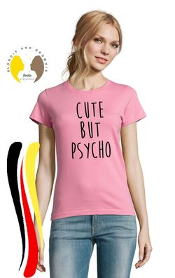 Blondie & Brownie Damen Fun Shirt Cute But Psycho Sweet Süß Spruch Logo Print