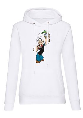 Blondie & Brownie Damen Hoodie Pullover Popeye Seemann Cartoon Spinat Muskeln