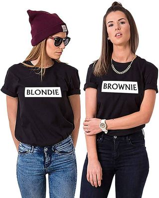 Blondie & Brownie Balken Damen Friends T-Shirt Shirt SET Beste Freunde Queen Fun