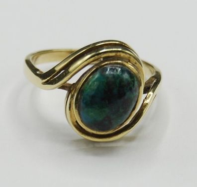 Solitär Opal Malachit Ring 585 Gold