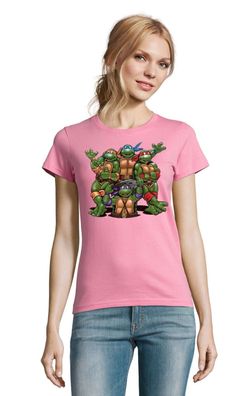 Blondie & Brownie Damen Fun Shirt Turtles Donatello Pizza Michelangelo Cartoon