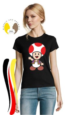 Blondie & Brownie Damen T-Shirt Toad Mushroom Luigi Nintendo Mario Cartoon Pilz
