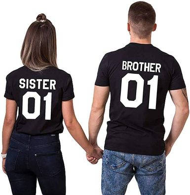 Blondie & Brownie Fun Herren Damen T-Shirt Shirt SET Brother Sister Bro Sis