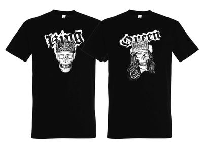 Blondie & Brownie Fun King Queen Skull Death Partner Paar Shirt Pärchen T-Shirt