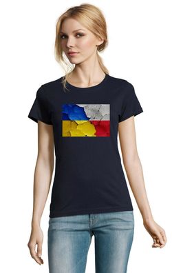 Blondie & Brownie Damen T-Shirt Logo Polen Stand with Ukraine No War Fuck Putin
