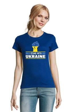 Blondie & Brownie Damen T-Shirt Logo Print I Stand with Ukraine War Fuck Putin