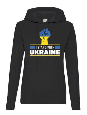 Blondie & Brownie Damen Hoodie Kapuzen Pullover Logo Print I Stand with Ukraine