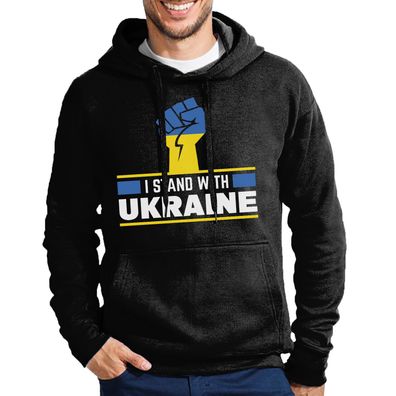 Blondie & Brownie Herren Hoodie Kapuzen Pullover Logo Print I Stand with Ukraine