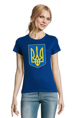 Blondie & Brownie Damen Shirt Print Ukraine Wappen Peace War Nato Peace Frieden