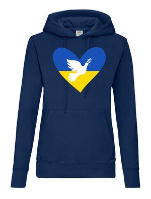 Blondie & Brownie Damen Hoodie Kapuzen Pullover Ukraine Love Frieden Herz Peace