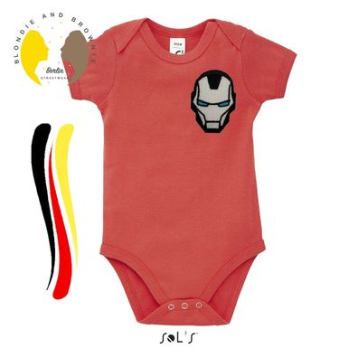 Blondie & Brownie Baby Kinder Strampler Body Shirt Iron Man Patch weiß Superheld