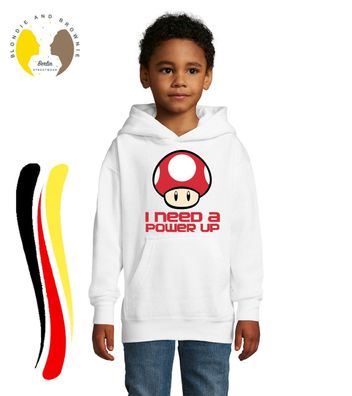 Blondie & Brownie Kinder Hoodie Pullover Power Level Up Pilz Mario Yoshi Luigi