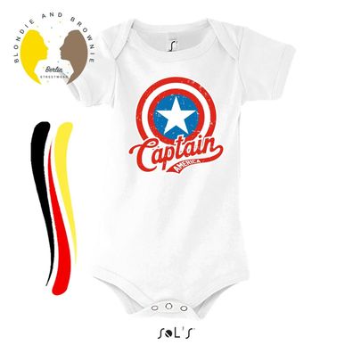 Blondie & Brownie Fun Baby Strampler Body Shirt Avengers Captain America Retro