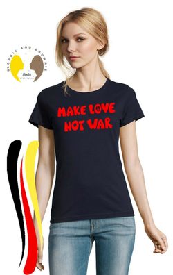 Blondie & Brownie Damen Fun T-Shirt Make Love Not War Peace Welt Frieden Freedom