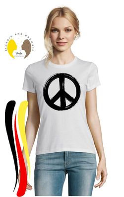 Blondie & Brownie Damen Fun Shirt Peace Sign No War Zen Yoga Achtsamkeit Spirit