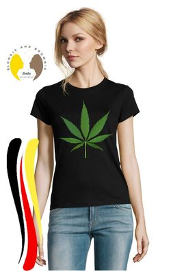 Blondie & Brownie Fun Damen T-Shirt Hanf Weed Cannabis Blatt 420 Dope Raggae Bob