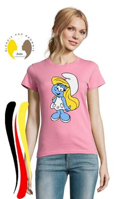 Blondie & Brownie Damen T-Shirt Schlumpfine Schlümpfe Papa Cartoon Zeichentrick