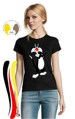 Blondie & Brownie Damen T-Shirt Silvester Katze Looney Tweety Tunes Bugs Bunny