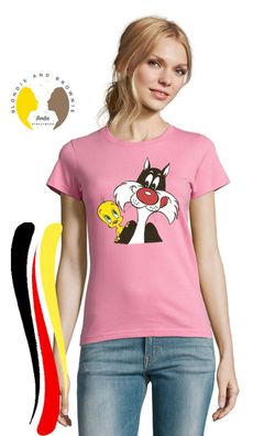 Blondie & Brownie Damen Fun Shirt Silvester und Tweety Tunes Bugs Lola Bunny Taz
