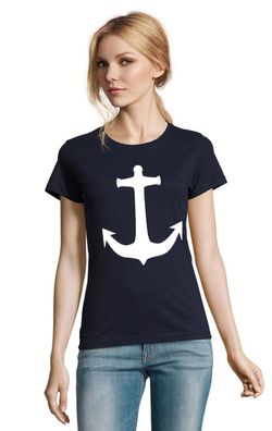 Blondie & Brownie Damen Fun Shirt Anker Anchor Maritim Kompass Navy See Segeln
