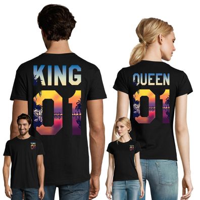 Blondie & Brownie Partner Pärchen Paar Shirt im Set King Queen Sunset Zweiteilig