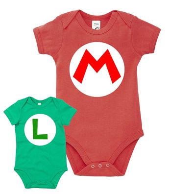 Blondie & Brownie Baby Strampler Body Shirt Mario Luigi Logo Boweser Yoshi Super
