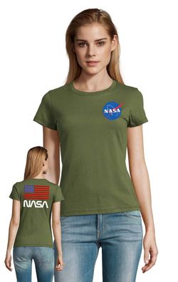 Blondie & Brownie Damen Shirt NASA USA ARMY FRONT RÜCKEN Print Elon Space Force