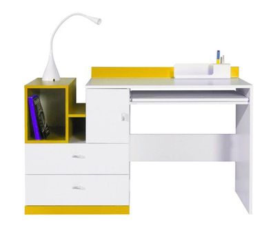 Jugendzimmer - Schreibtisch "Geel" 32, Weiß / Gelb - Abmessungen: 83 x 130 x 55