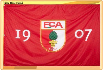 Hissfahne Fahne FC Augsburg Flagge Ösen Logo Rot FCA 1907 Gr: 120x180cm NEU