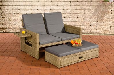 Polyrattan 2er Lounge Sofa natura / grau Gartensofa Couch Terrasse Outdoor Liege