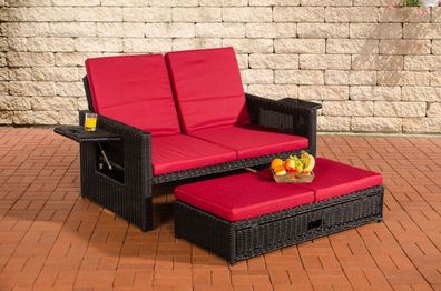 Polyrattan 2er Lounge Sofa schwarz / rot Gartensofa Couch Terrasse Outdoor Liege