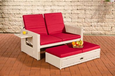 Polyrattan 2er Lounge Sofa weiß / rot Gartensofa Couch Terrasse Outdoor Liege