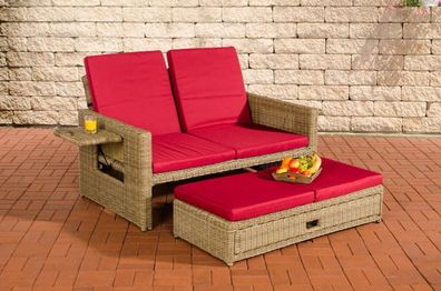 Polyrattan 2er Lounge Sofa natur / rot Gartensofa Couch Terrasse Outdoor Liege