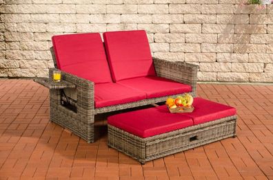 Polyrattan 2er Lounge Sofa grau / rot Gartensofa Couch Terrasse Outdoor Liege