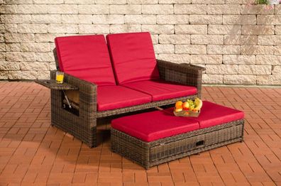 Polyrattan 2er Lounge Sofa braun / rot Gartensofa Couch Terrasse Outdoor Liege