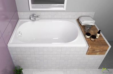 ECOLAM Badewanne 110x70 Mini Acrylwanne Rechteck Füße Ablaufgarnitur Silikon GRATIS