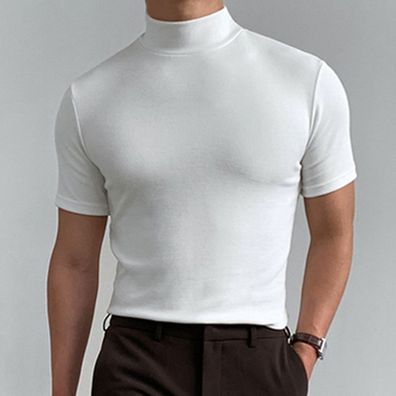 Sommer Kurzarm T-shirt Herren Rollkragen Unterhemd Gentleman Vest Doublet Tops S-5XL