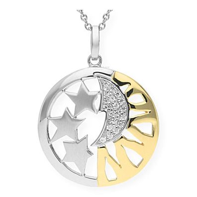 JuwelmaLux Anhänger 925/000 Sterling Silber Sonne, Mond und Sterne mit Zirkonia JL20-