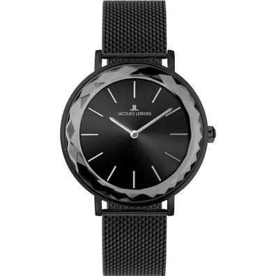 Jacques Lemans Damen Uhr 1-2054G Edelstahl, schwarz IP beschichtet
