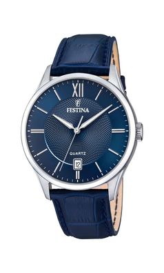 Festina Herren Uhr F20426/2 Klassik, Lederband, blau