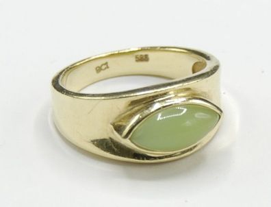 Solitär Ring Jade Nephrit 585 Gold Neu wertig Massiv