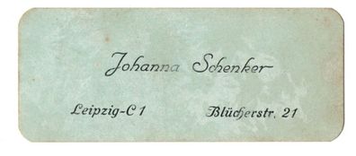 Alte Visitenkarte Johanna Schenker Leipzig C1 Sachsen Dokumente ca 1930