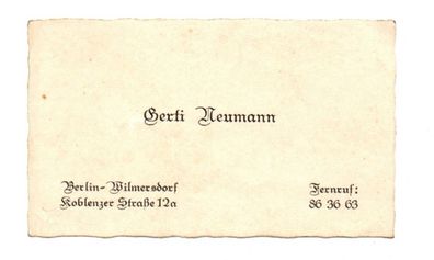 Alte Visitenkarte Berti Neumann Berlin Wilmersdorf Dokumente ca 1930