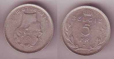 5 Franc Kupfer Nickel Münze Belgien 1936 (109594)