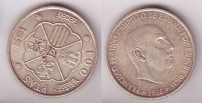 100 Pesetas Silber Münze Spanien 1966 (109592)