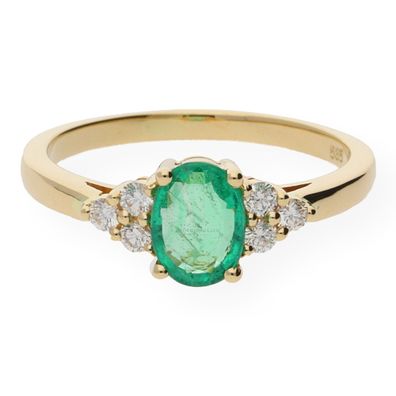 JuwelmaLux Ring Gelbgold 585er 14 Karat mit Smaragd und Brillanten 0,17 Carat JL10-07